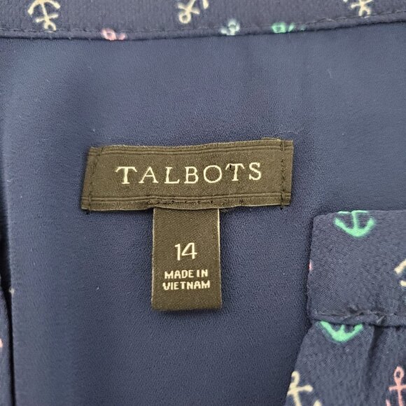 Talbots Womens Colorful Anchor Flounce Hem Split Neck Dress Size 14 Nautical - Picture 4 of 8